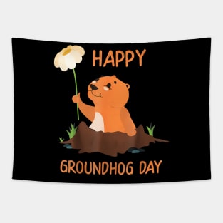 Funny Happy Groundhog Day 2024 Tapestry