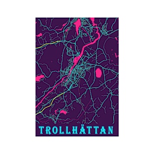 Trollhättan Neon City Map T-Shirt