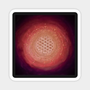 Flower of life mandala gold on magenta Magnet