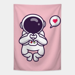 Cute Astronaut Flying With Love Sign Hand Tapestry