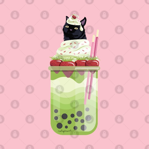 Black Cat Matcha Boba Tea (No Pattern) by catspireart