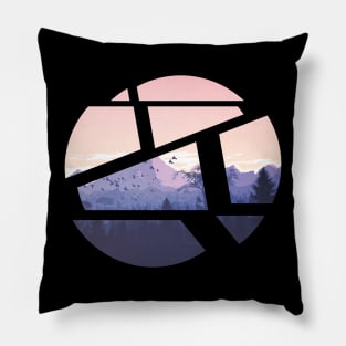 mountain landscape in splitted circle Pillow