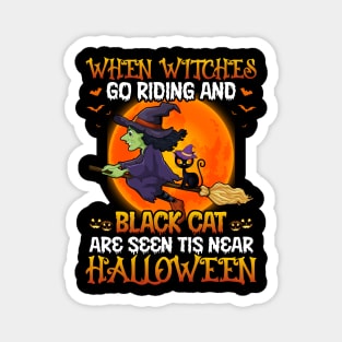 When Witches Go Riding And Black Cat Halloween Magnet