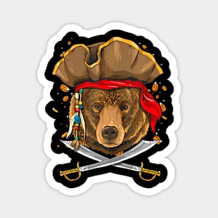 Pirate Grizzly Bear Jolly Roger Flag Nautical Bear Lover Magnet