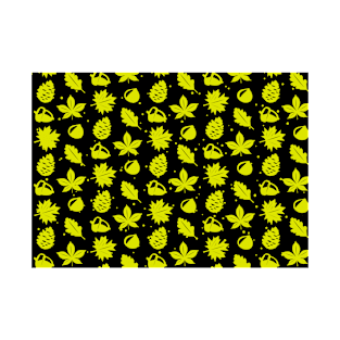 Yellow Graphic Nature Pattern on Black Background T-Shirt