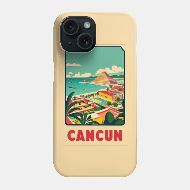 A Vintage Travel Art of Cancun - Mexico Phone Case by goodoldvintage