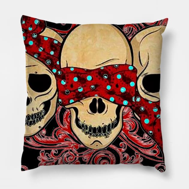 Three Skulls See No Evil Pillow by fuki