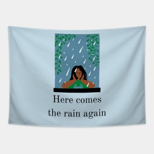 Here Comes The Rain Again Pastel Blue Print Tapestry