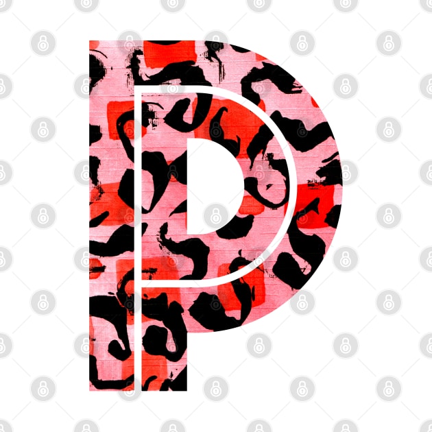 Abstract Letter P Watercolour Leopard Print Alphabet Red by Squeeb Creative