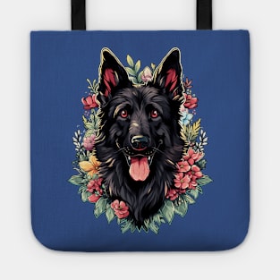 Black German Shepherd Dog Flowers Tote