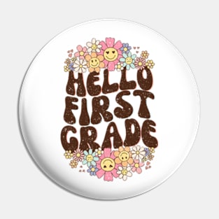 Groovy Hello First Grade Vibes Retro Teacher Back To School Pin