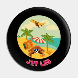 Funny sloth lying jet lagged on the beach Pin