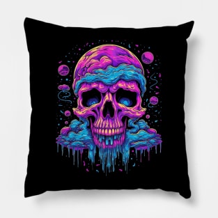 Trippy Vaporwave Skull LSD Psychedelia Pillow