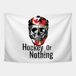 Skull with hockey helmet, Hockey or Nothing White Tapestry