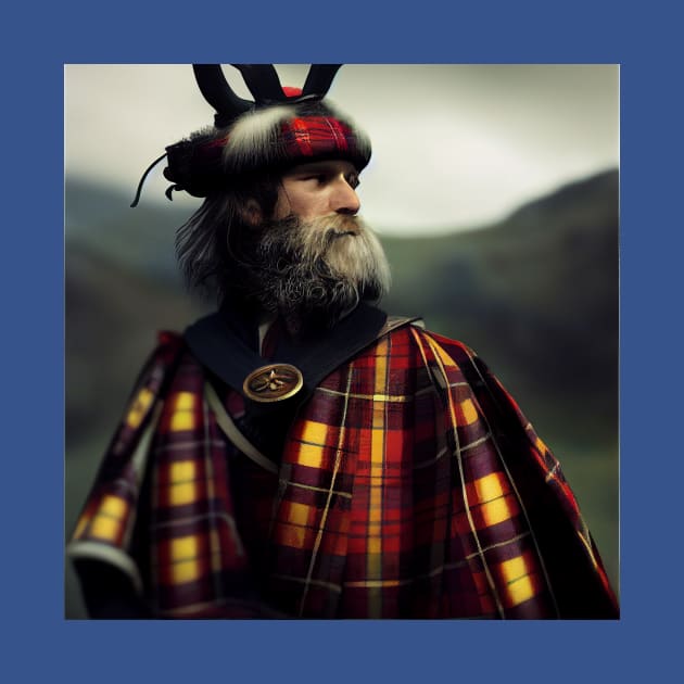 Scottish Highlander in Clan Tartan by Grassroots Green