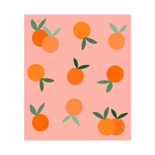 Oranges, Fruit Pattern on Peach T-Shirt