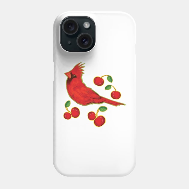 Very Red Bird with cherries - Illustration pattern Phone Case by WitchDesign