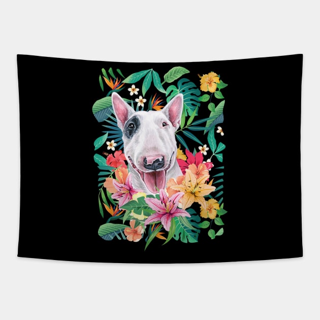 Tropical White and Black Bull Terrier Tapestry by LulululuPainting