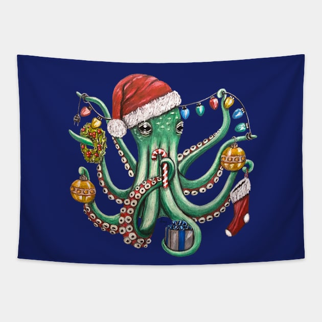 "OctoClaus" - OctoKick collection Tapestry by GardenPartyArt