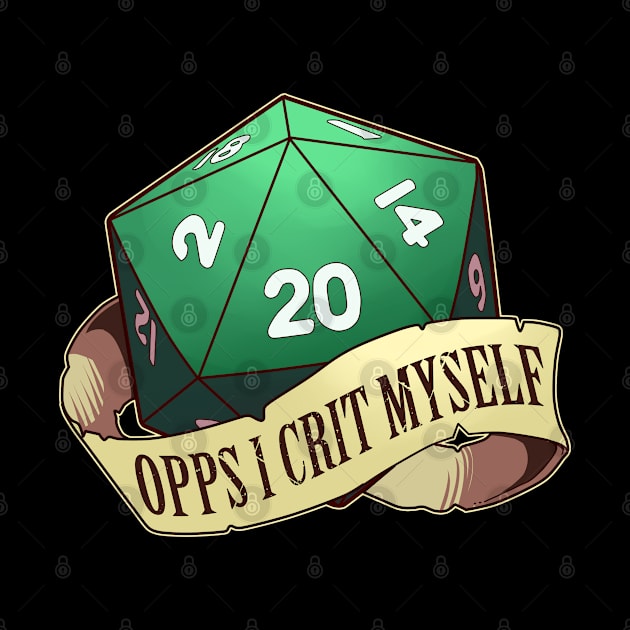 Funny Tabletop Dungeons Gift Opps I Crit Myself RPG D20 Dice Print by Linco