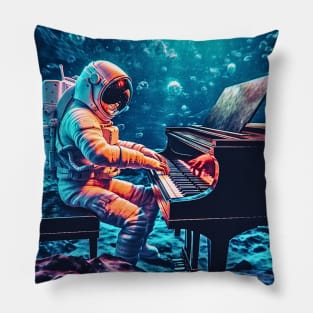 Astronaut Playing Piano Symphony on a Water Planet (Color Version), Cosmic Crescendo Pillow