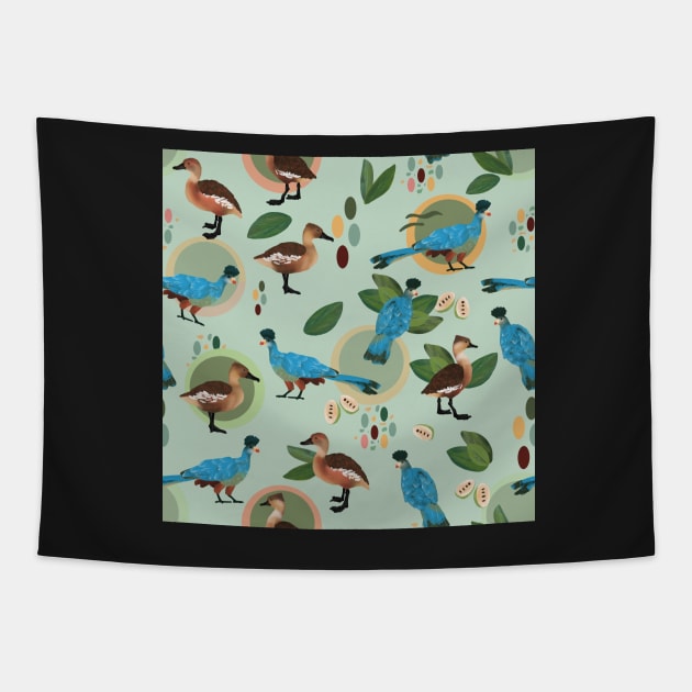 Great blue turacos and fulvous whistling ducks light blue Tapestry by MSBoydston