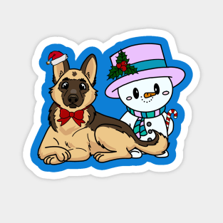 Christmas / Holiday German Shepherd and Snowman Magnet