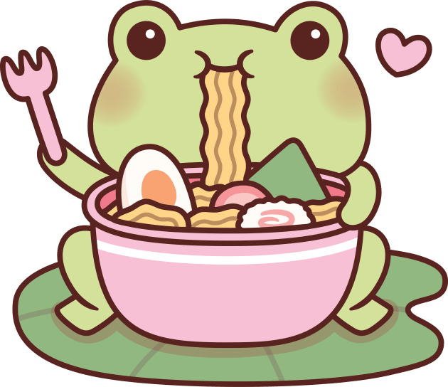 Cute Frog Loves Eating Ramen Noodles Kids T-Shirt by rustydoodle