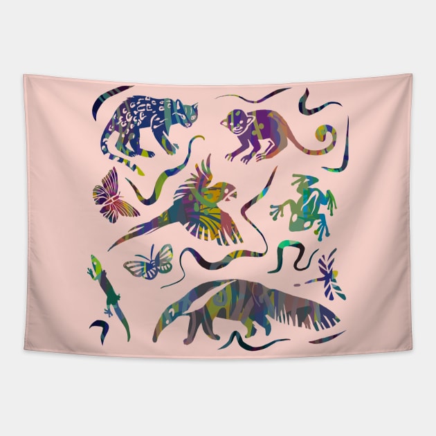 Amazon Rainforest Animals and Colorful Jungle Wildlife Tapestry by ELMayer