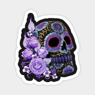 Purple Floral Black Sugar Skull Day Of The Dead Magnet