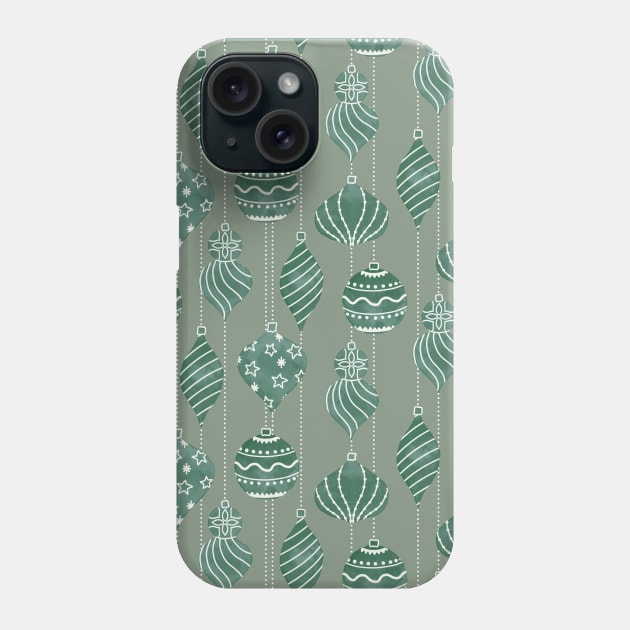 Sage Green Christmas Bubbles Phone Case by Carolina Díaz