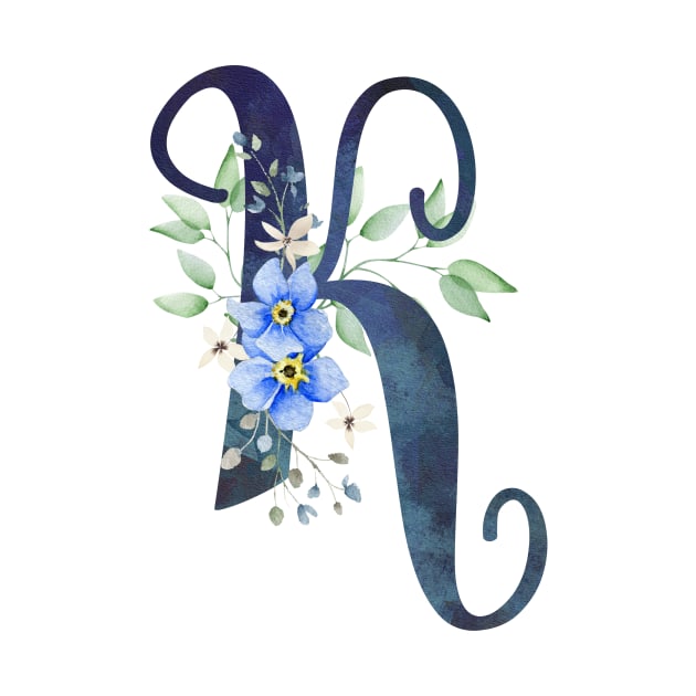 Floral Monogram K Wild Blue Flowers by floralmonogram