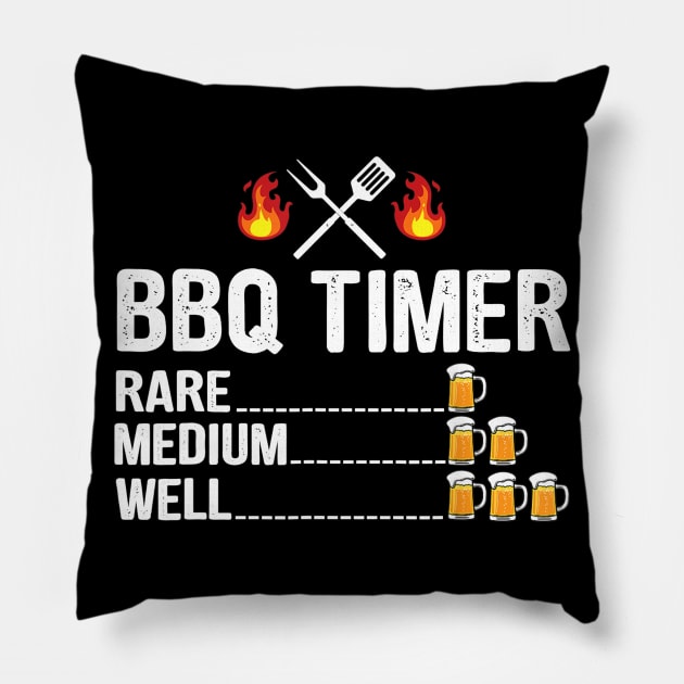 BBQ Timer Barbecue Drinking Grilling Grill Beer Pillow by nellieuyangela