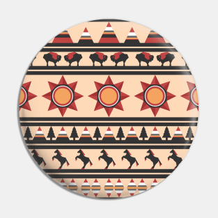 Native Indian style pattern with buffaloes and horses Pin