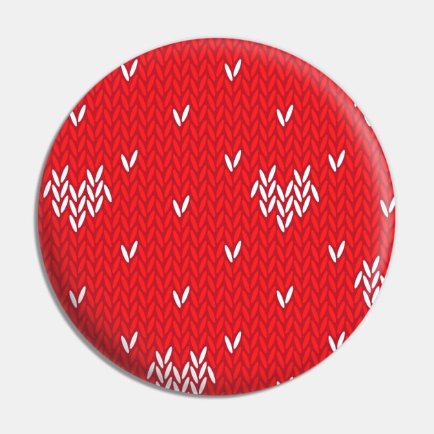 Red & White Knitted Hearts Pin by Golden Eagle Design Studio