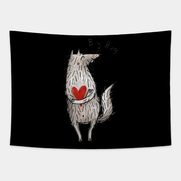 Big Hug - Little Wolf With A Big Heart  RBSTAYCAY Tapestry by maralynzomberg1818