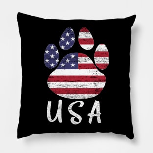 Dog paw print American flag USA tshirt Pillow