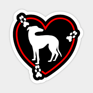 Greyhound White Red Hearts Paw Prints Magnet