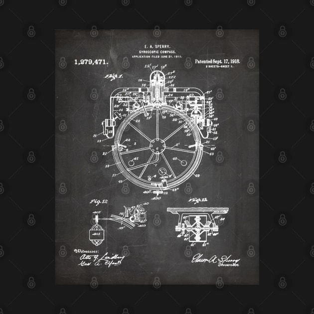 Gyrocompass Patent - Sailor Sailing Boat Lake House Art - Black Chalkboard by patentpress