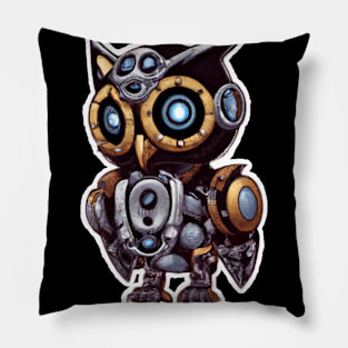 steampunk owl, cyberpunk owl, owl with armor, robo owl Pillow