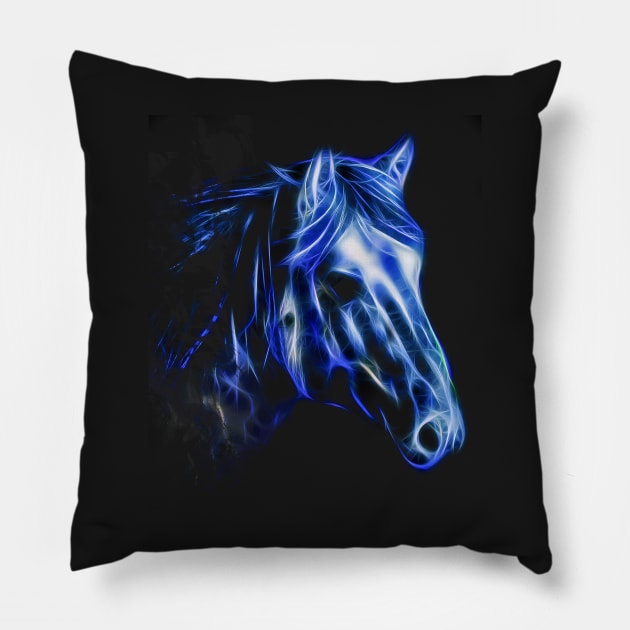 Blue Horse Art Pillow by SKornackiArt