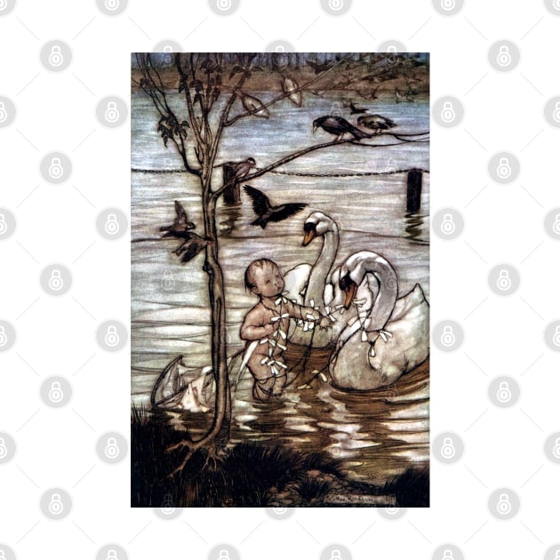 Peter Saved by Swans - Peter Pan in Kensington Gardens - Arthur Rackham by forgottenbeauty