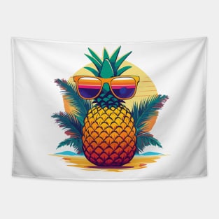 Simplistic pineapple wearing oversized sunglasses Tapestry