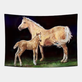 Mare & Foal Watercolor painting Tapestry