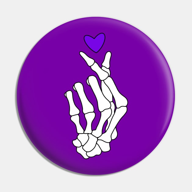 Purple Heart Finger Heart Skeleton Hand Pin by bloomingviolets