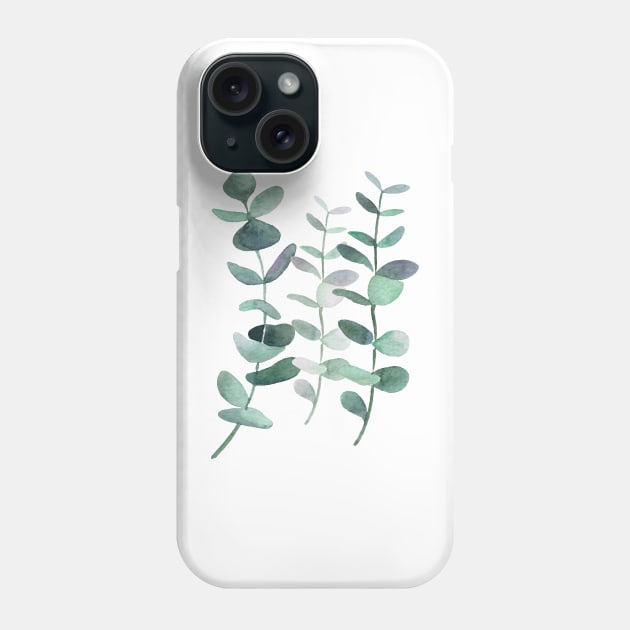 Watercolor, eucalyptus, leaves, botanical, painting, green Phone Case by SouthPrints