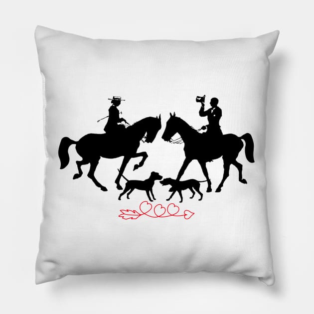 Romantic horse riding with dogs. Valentine's Day illustration Pillow by Biophilia