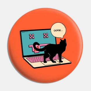404 Error Laptop Black Cat in orange Pin