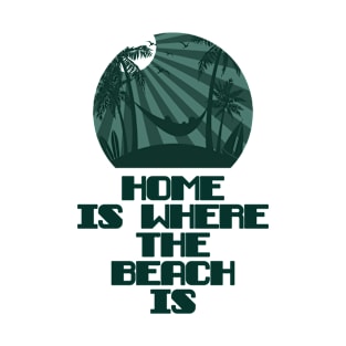 HOME IS WHERE THE BEACH IS Nighttime Retro Moon Set Hammock Beach Scene T-Shirt