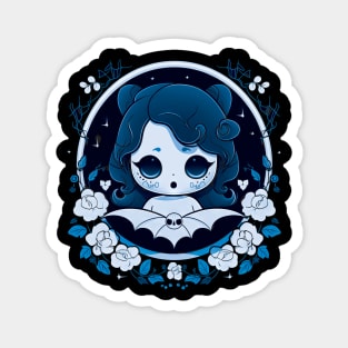 Gothic Portrait of Kawaii Ghost with flowers Magnet